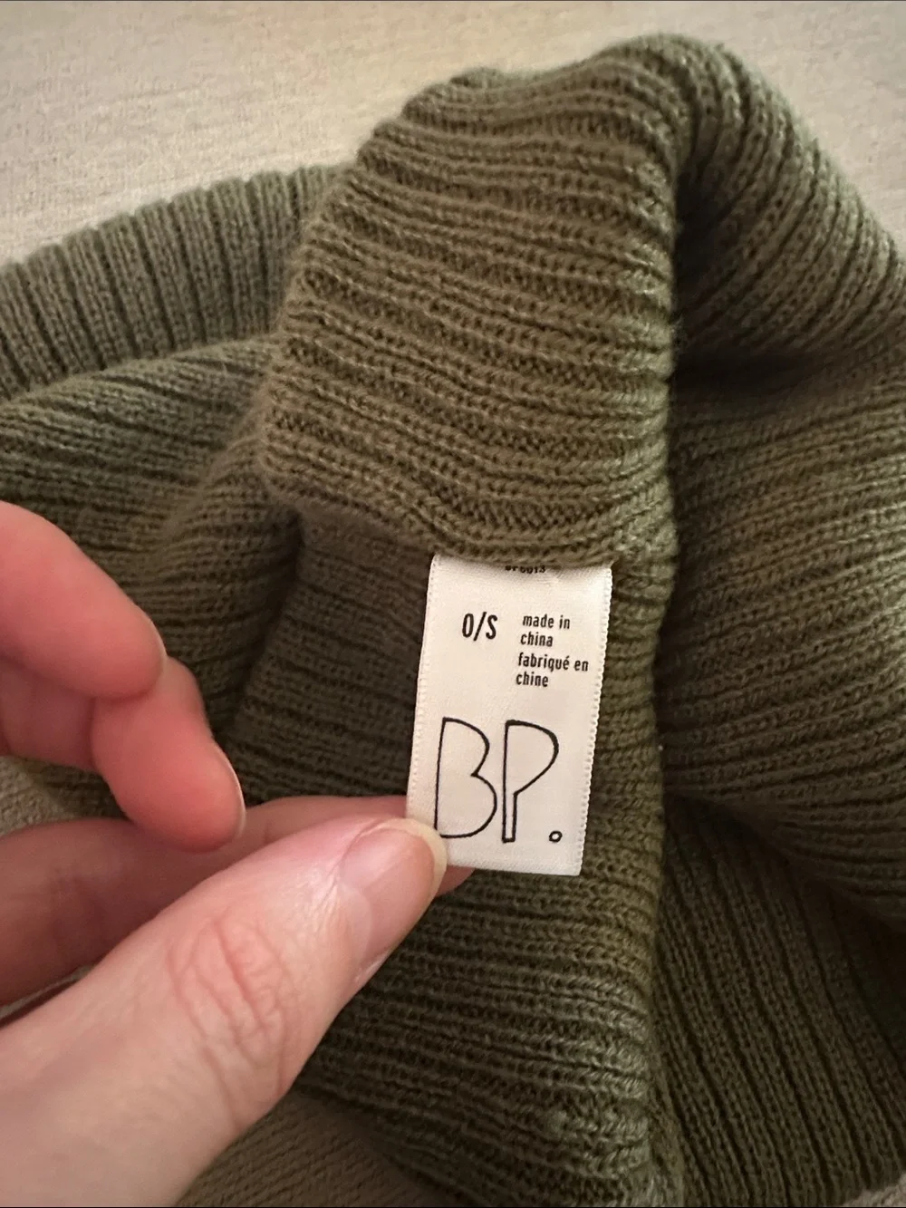 bp Olive Green Ribbed Knit Beanie